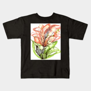 Orange Lilly, Abstract Art, Floral Painting, Orange and Green Kids T-Shirt